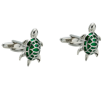 Rockyu カフスボタン ウミガメモチーフ シルバーグリーン 動物デザイン メンズ ビジネス フォーマル ギフト