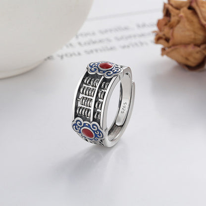 Rockyu 指輪 レディース メンズ 太め シルバー925 赤瑪瑙 算盤モチーフリング フリーサイズ 金運アップ 民族風 お守り
