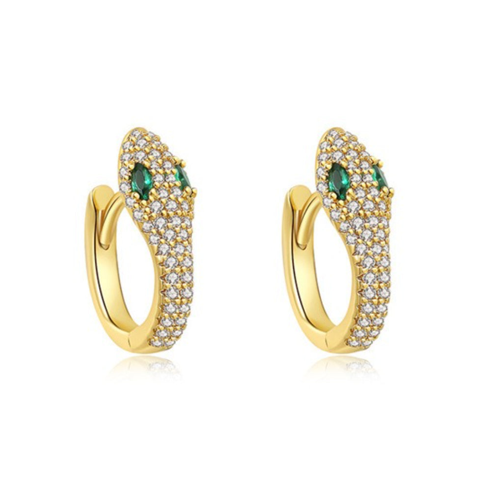 Rockyu ピアス レディース 蛇モチーフ フープタイプ 緑目ジルコニア 金属アレルギー対応 両耳用