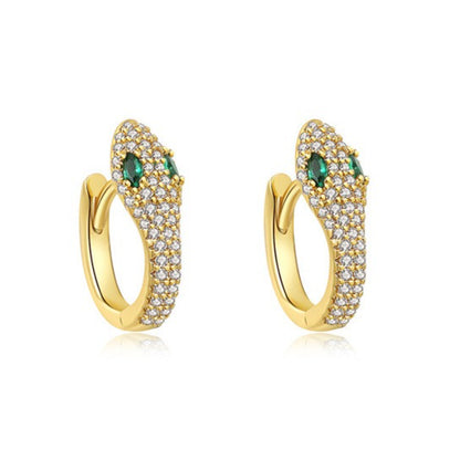 Rockyu ピアス レディース 蛇モチーフ フープタイプ 緑目ジルコニア 金属アレルギー対応 両耳用