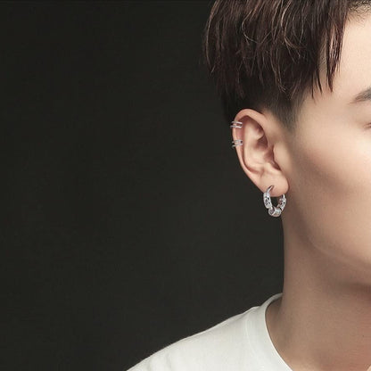 Rockyu フープピアス メンズ サージカルステンレス 龍紋デザイン 4連リング/ボール 小さめ 両耳用 金属アレルギー対応