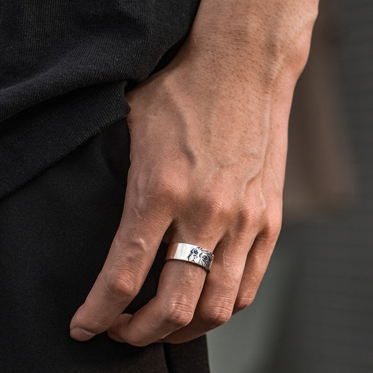 Rockyu メンズリング フリーサイズ キャットデザイン シルバー光沢仕上げ