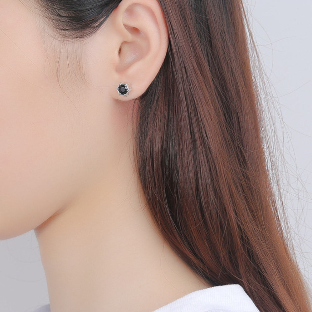 Rockyu S925シルバー ブラックジルコン 六角星ピアス メンズ 韓日レトロスタイル