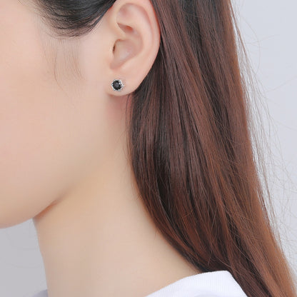 Rockyu S925シルバー ブラックジルコン 六角星ピアス メンズ 韓日レトロスタイル