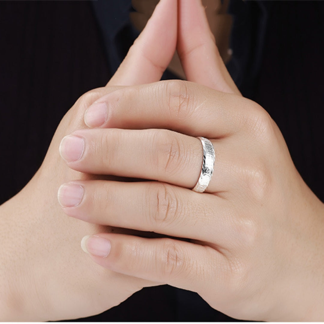 Rockyu 福字刻印 メンズリング シルバー999 フリーサイズ 純銀製指輪