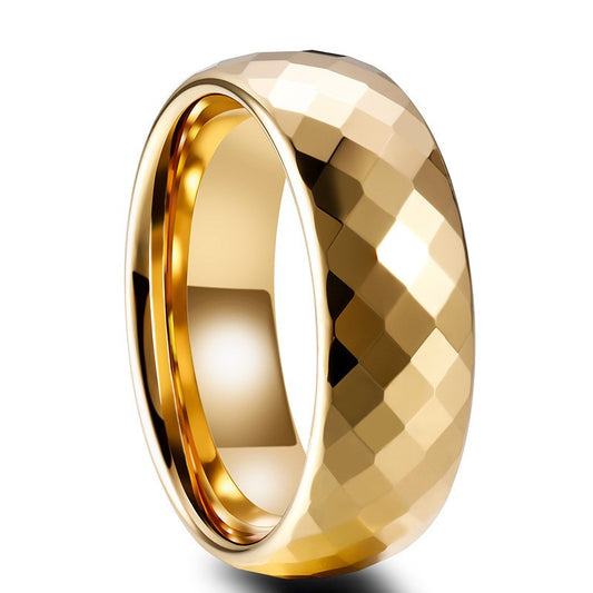 Rockyu タングステンリング メンズ 多面カット ゴールド 8mm幅