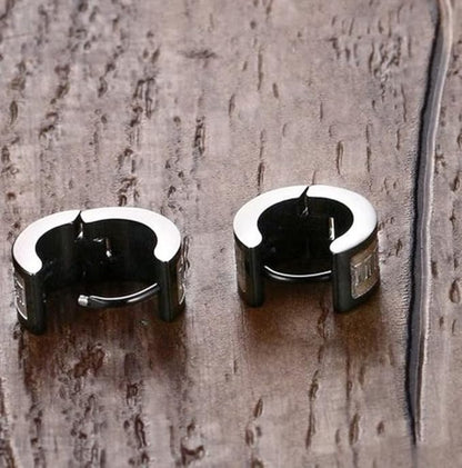 Rockyu ピアス メンズ ブラック 幅広リング ローマ数字デザイン フープピアス ステンレス 金属アレルギー対応