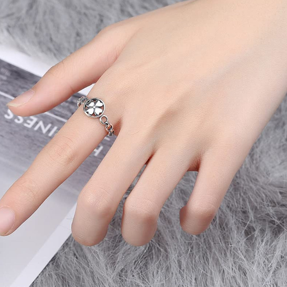 Rockyu フラワーモチーフリング レディース シルバー925 花デザイン フリーサイズ