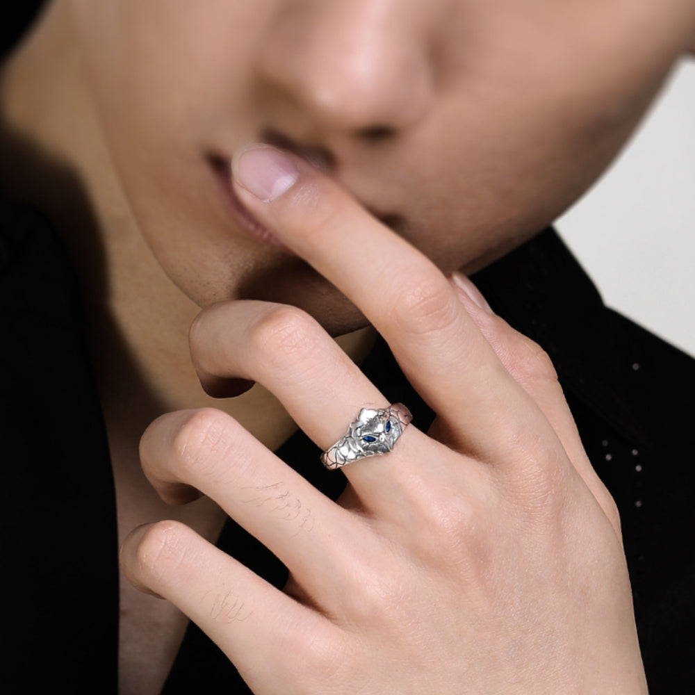 Rockyu イーグルリング メンズ フリーサイズ 藍宝石風 鷹モチーフ おしゃれ 指輪