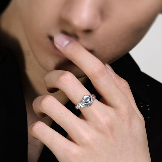 Rockyu イーグルリング メンズ フリーサイズ 藍宝石風 鷹モチーフ おしゃれ 指輪