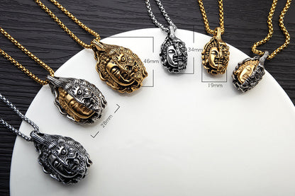 Rockyu ブッダ＆デーモンペンダント メンズネックレス ステンレス製 ゴールド＆シルバー 厄除けデザイン
