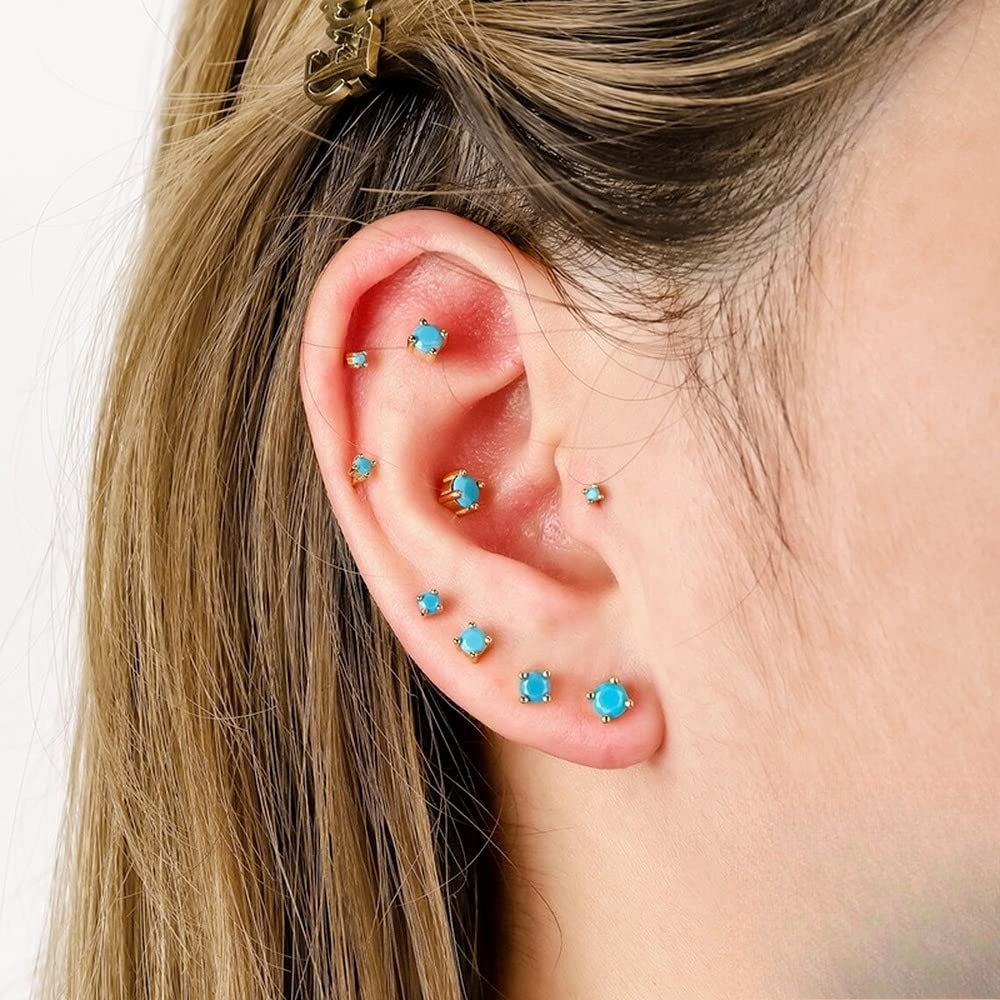 Rockyu レディースピアス 6本セット 小粒ジルコニア スタッド 軟骨ピアス 金属アレルギー対応 可愛い 韓国風デザイン