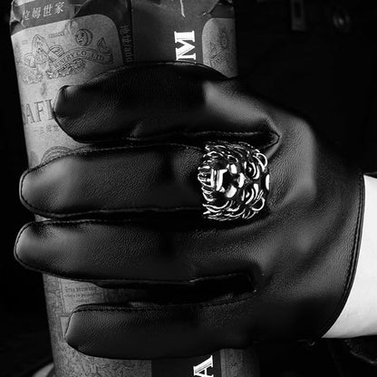 Rockyu ライオンヘッドリング メンズ ステンレス製 アンティークブラック仕上げ