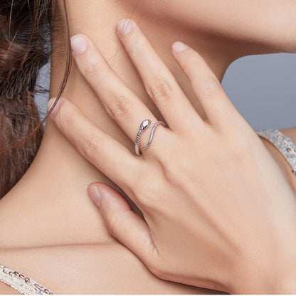 Rockyu スネークリング S925シルバー 蛇モチーフ レディース指輪 フリーサイズ