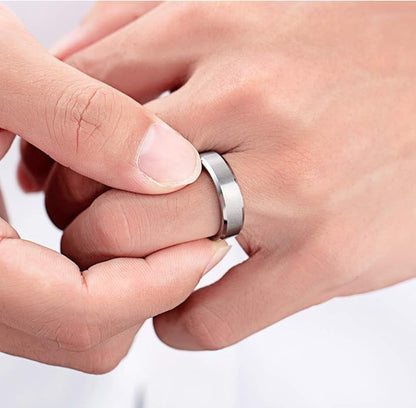 Rockyu タングステンリング メンズ 6mm 幅 シルバー・ブラック・ゴールド 平打ち シンプルデザイン