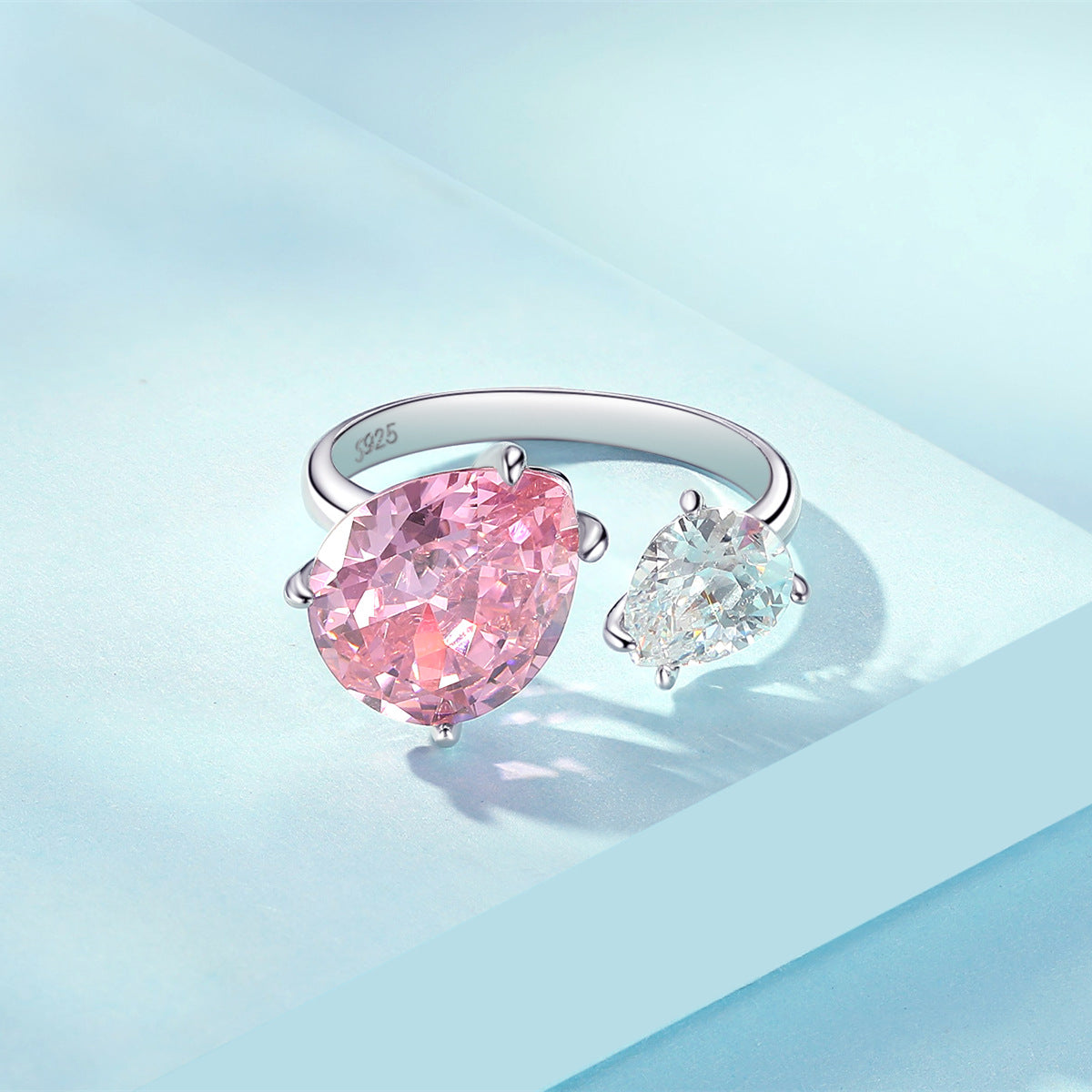 Rockyu レディースリング｜シルバー925＆大粒ピンクジルコニア ハートオープン指輪