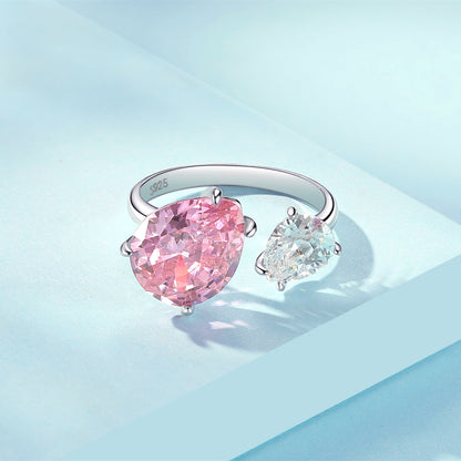 Rockyu レディースリング｜シルバー925＆大粒ピンクジルコニア ハートオープン指輪