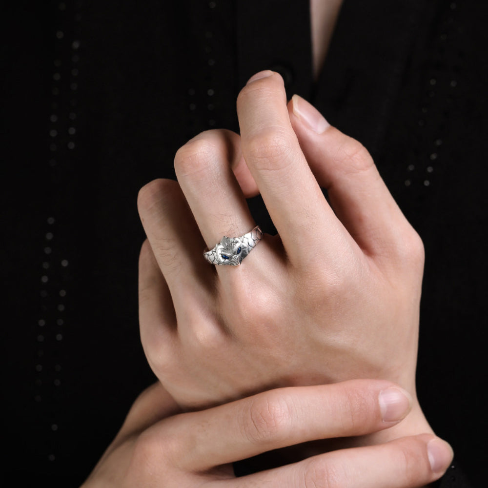 Rockyu イーグルリング メンズ フリーサイズ 藍宝石風 鷹モチーフ おしゃれ 指輪