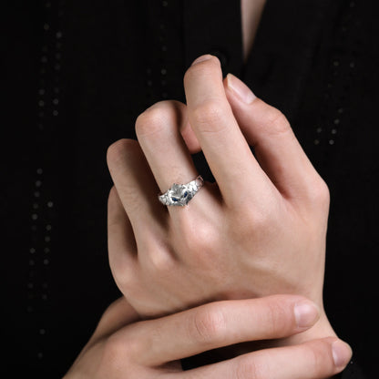 Rockyu イーグルリング メンズ フリーサイズ 藍宝石風 鷹モチーフ おしゃれ 指輪