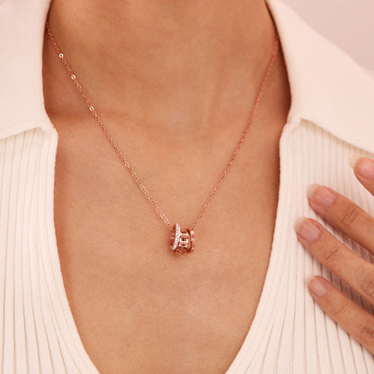 Rockyu ネックレス レディース ローマ数字 3連リングネックレス 18Kピンクゴールド キュービックジルコニア付