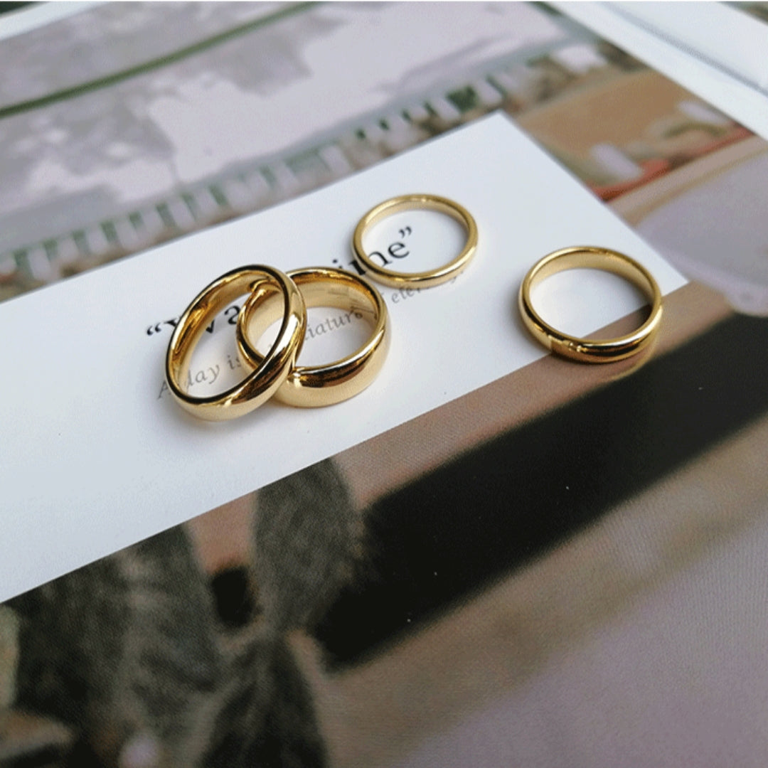 Rockyu タングステンリング ゴールド 鏡面仕上げ シンプル 2mm〜8mm 甲丸 指輪