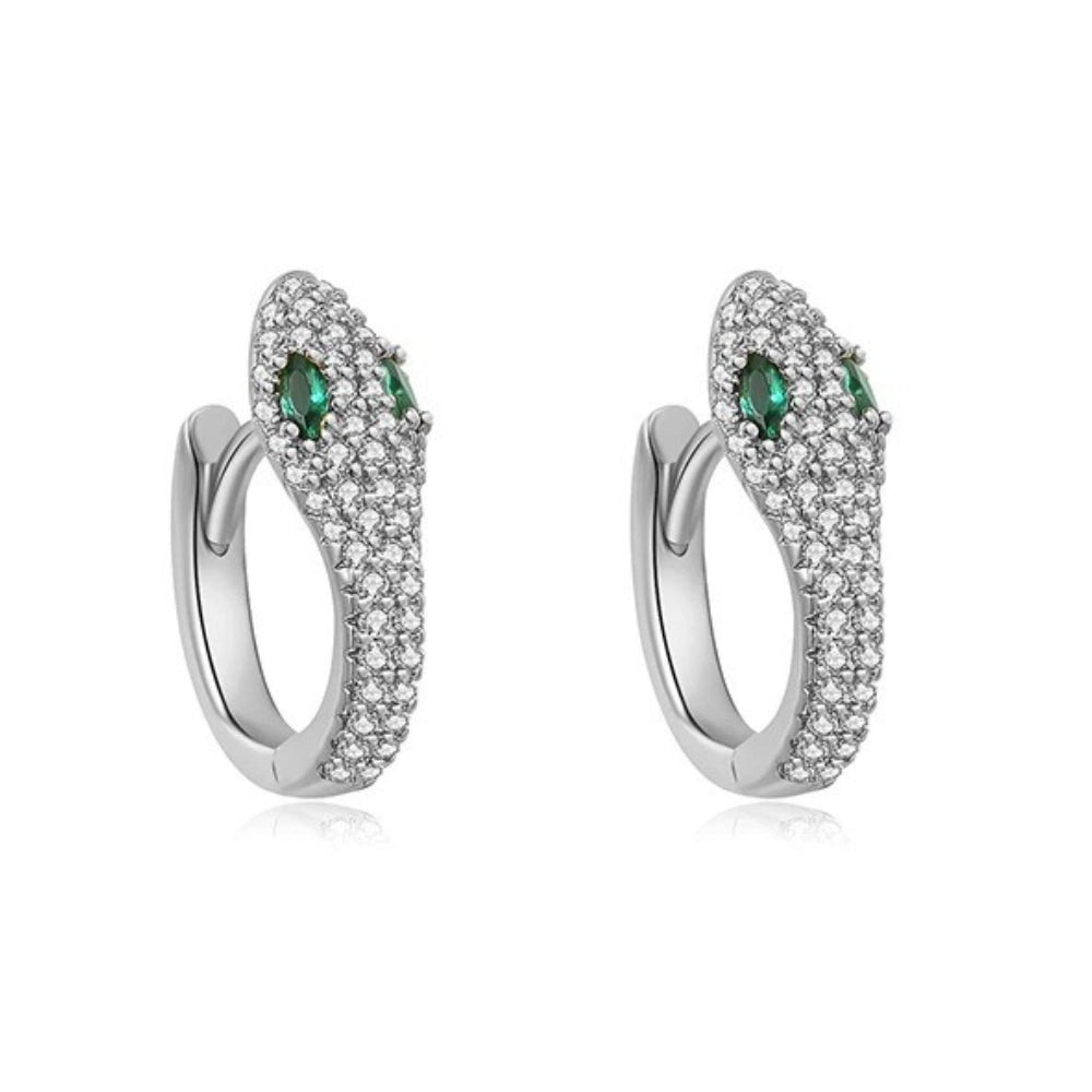 Rockyu ピアス レディース 蛇モチーフ フープタイプ 緑目ジルコニア 金属アレルギー対応 両耳用