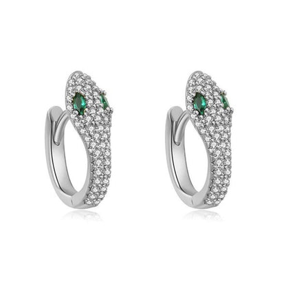 Rockyu ピアス レディース 蛇モチーフ フープタイプ 緑目ジルコニア 金属アレルギー対応 両耳用