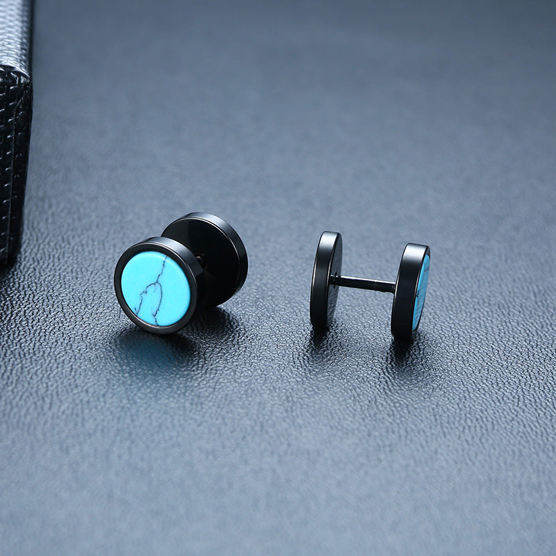 Rockyu ステンレス製スタッドピアス メンズ レディース 両耳用 ターコイズデザイン
