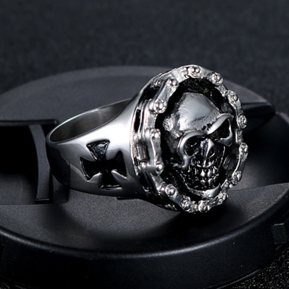 Rockyu スカルデザインリング メンズ ステンレス製 パンク ヒップホップ風