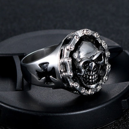 Rockyu スカルデザインリング メンズ ステンレス製 パンク ヒップホップ風