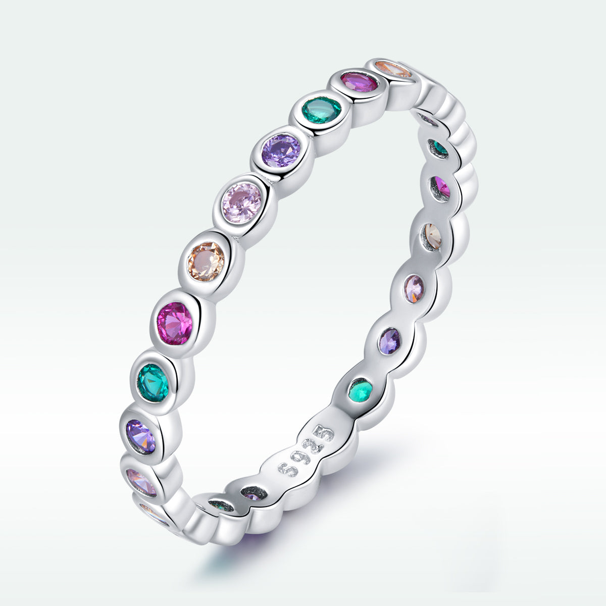 Rockyu レディース シルバー925 カラーCZダイヤリング 細身 ピンキーリング 2色展開