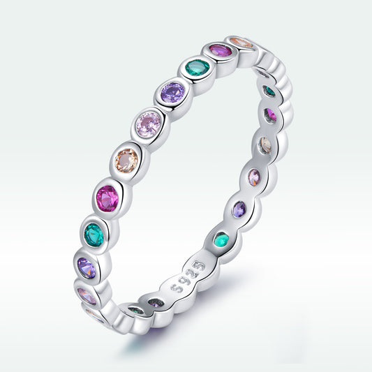 Rockyu レディース シルバー925 カラーCZダイヤリング 細身 ピンキーリング 2色展開