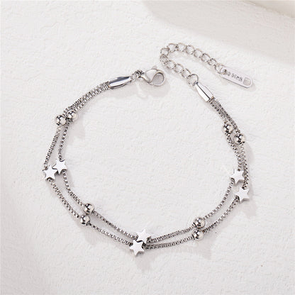 Rockyu 2連スター細身ブレスレット｜ローズゴールド×ジルコニアの華奢ジュエリー