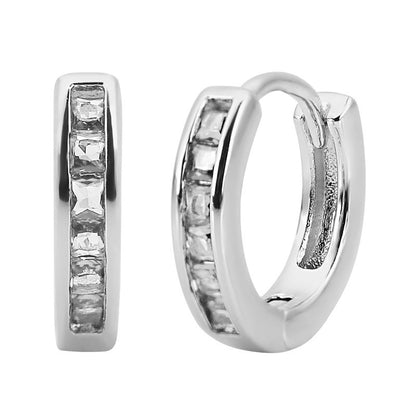 Rockyu ピアス レディース フープ シルバー ゴールド マルチカラー ジルコニア 正方形 リング