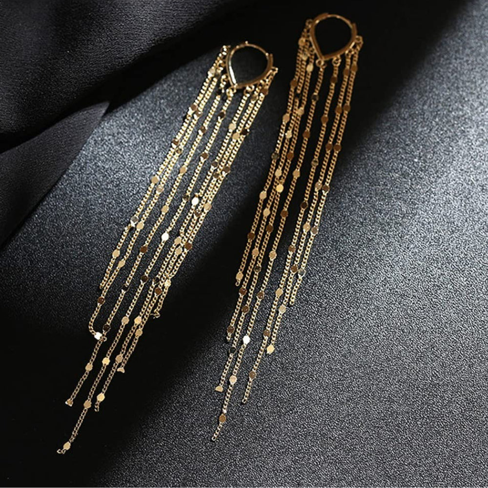 Rockyu フリンジフープピアス レディース ロング 揺れる 18金メッキ 小顔効果 アレルギー対応