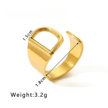 Rockyu イニシャルリング A〜Z選べる 太めゴールド フリーサイズステンレス指輪