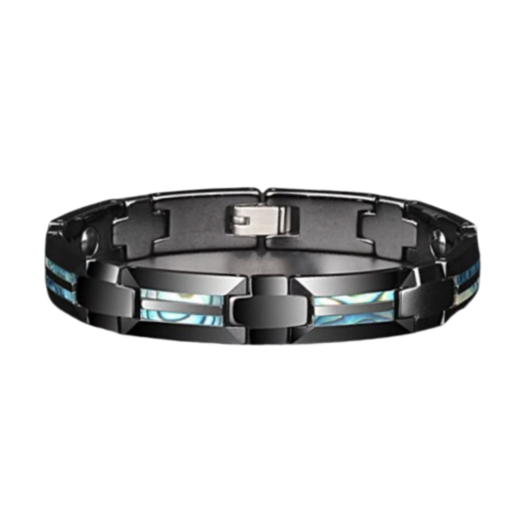 Rockyu 磁気ブレスレット メンズ タングステン 高硬度 シェルインレイ デザインブレス
