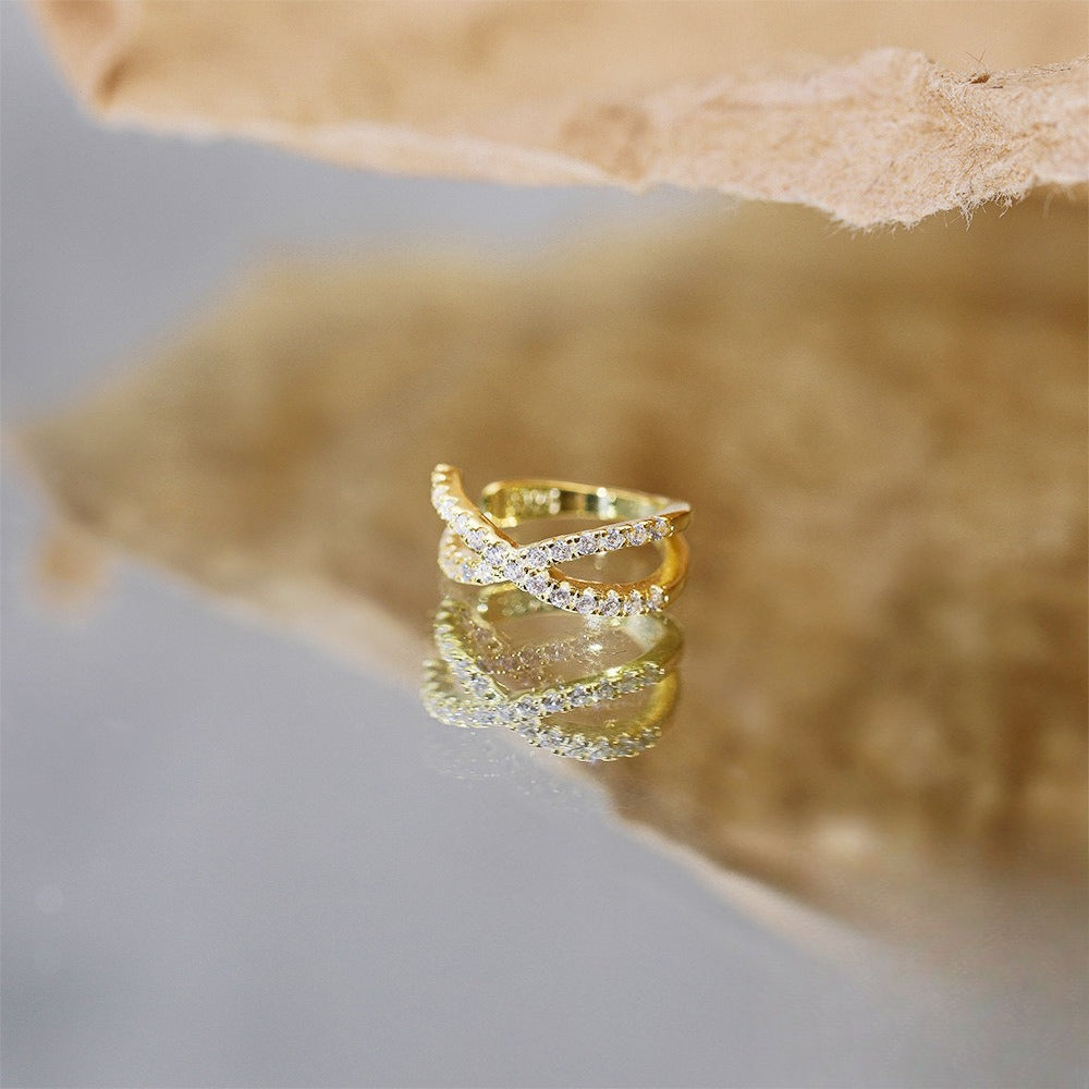 Rockyu フェイクピアス メンズ レディース シルバー925 ゴールド&シルバー 二連交叉 ジルコニア フープイヤリング アレルギー対応