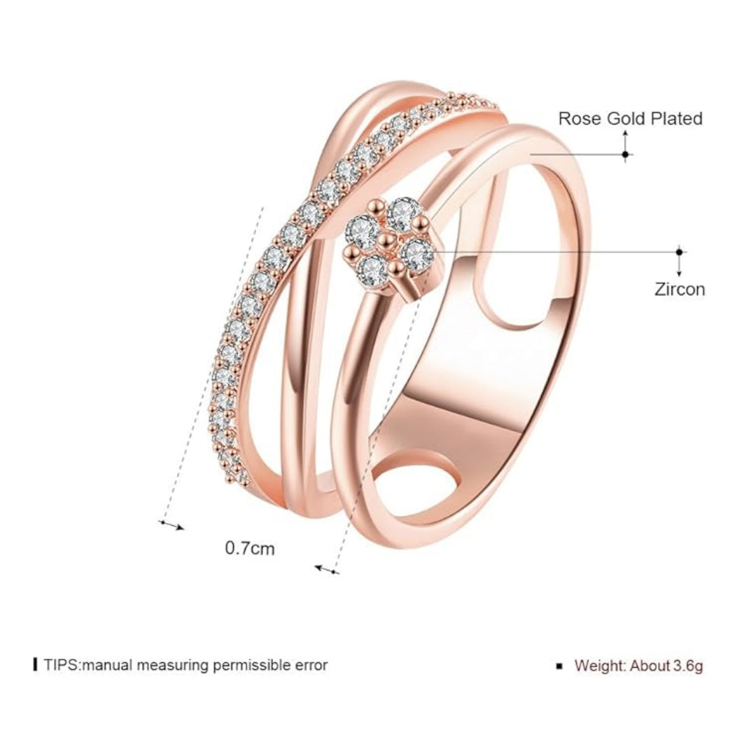Rockyu 指輪 レディース 18K ピンクゴールド キラキラ おしゃれ リング 華奢デザイン ジュエリー 女性 プレゼント
