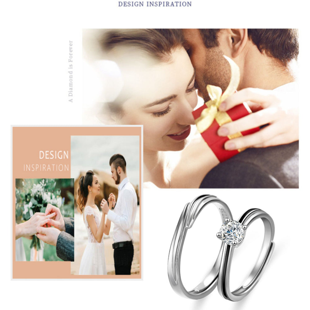 Rockyu ペアリング シルバー925 ジルコニア 四本爪デザイン カップルリングセット 金属アレルギー対応