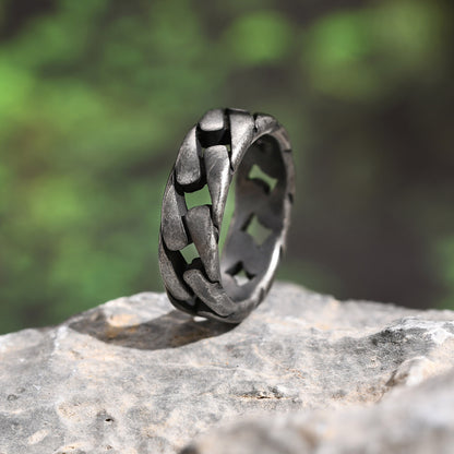 Rockyu チェーンデザインリング メンズ ステンレス 幅広 7mm 喜平風 指輪 金属アレルギー対応