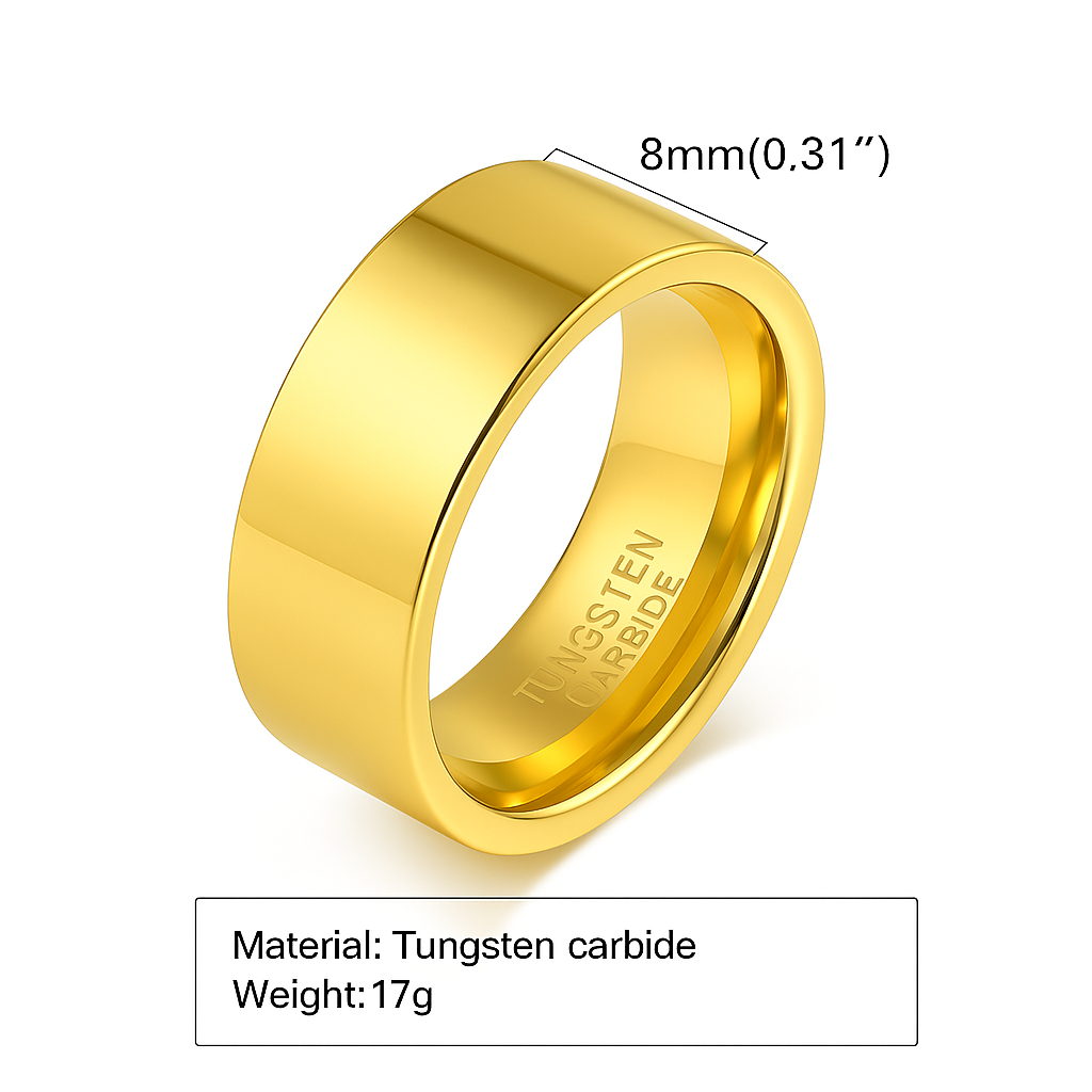 Rockyu 指輪 タングステン ゴールド 平打ちリング 幅2mm 4mm 6mm 8mm メンズ レディース対応