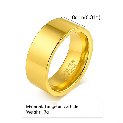 Rockyu 指輪 タングステン ゴールド 平打ちリング 幅2mm 4mm 6mm 8mm メンズ レディース対応